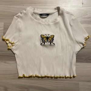 white/ yellow ruffles butterfly crop top